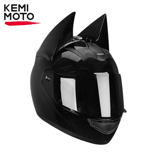 Motorcycle Helmet Full Face Bat Ears For Man Detachable Horns Summer Breathable Motorcross Racing MotorBike Safety Moto Helmets  Thunderbird Speed Shop