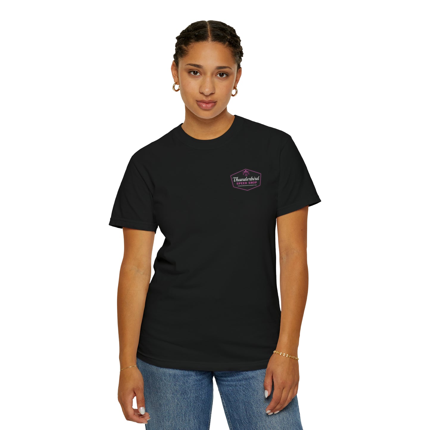 Purple Unisex Garment-Dyed T-shirt Front/Back Logo  Thunderbird Speed Shop