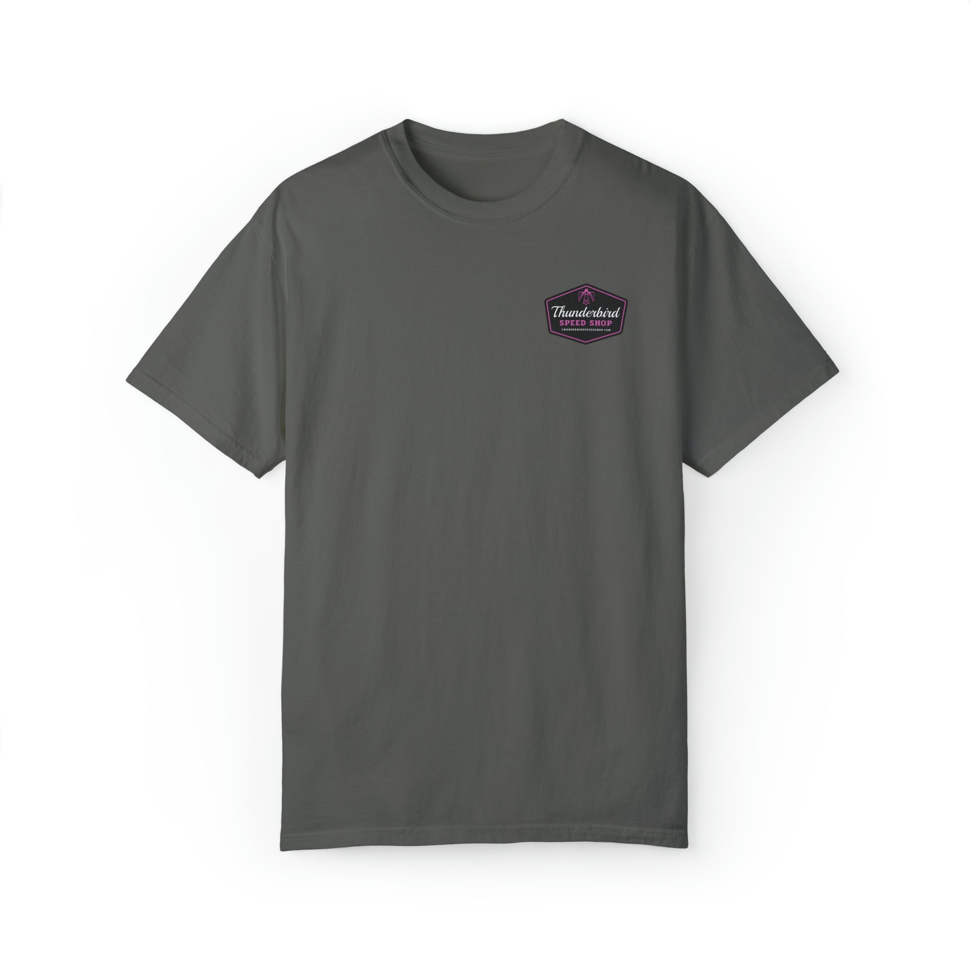 Purple Unisex Garment-Dyed T-shirt Front/Back Logo  Thunderbird Speed Shop