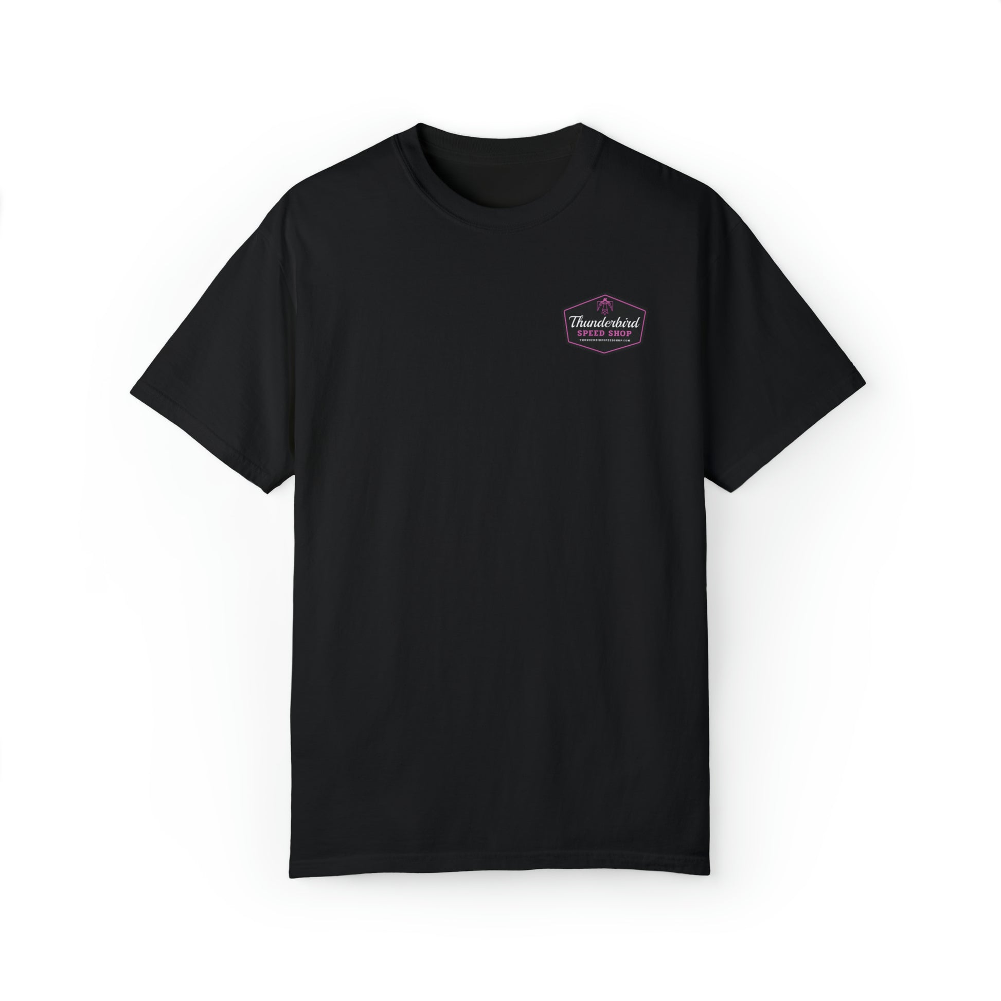 Purple Unisex Garment-Dyed T-shirt Front/Back Logo  Thunderbird Speed Shop