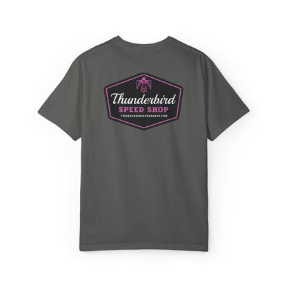 Purple Unisex Garment-Dyed T-shirt Front/Back Logo  Thunderbird Speed Shop