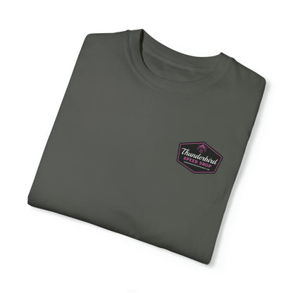 Purple Unisex Garment-Dyed T-shirt Front/Back Logo  Thunderbird Speed Shop