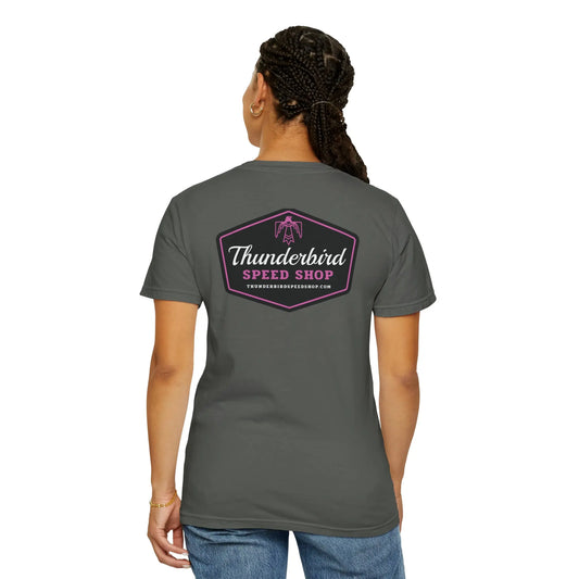 Purple Unisex Garment-Dyed T-shirt Front/Back Logo  Thunderbird Speed Shop