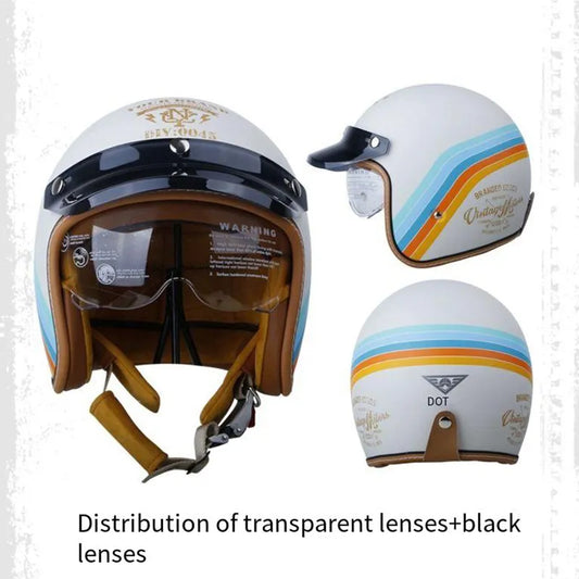 Retro White Stripes Motorcycle Helmet