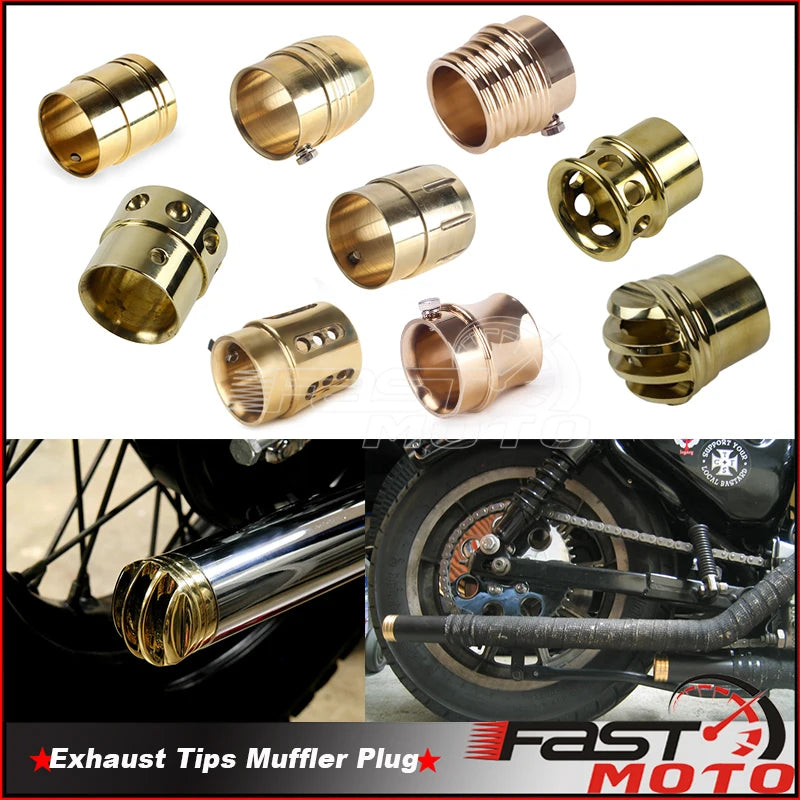 Brass Cafe Racer Exhaust Tips Muffler Plug End Pipe For Harley XL 1200 883 Chopper Bobber Scrambler Custom 1.75" 2" 2.25" 2.5"  Thunderbird Speed Shop