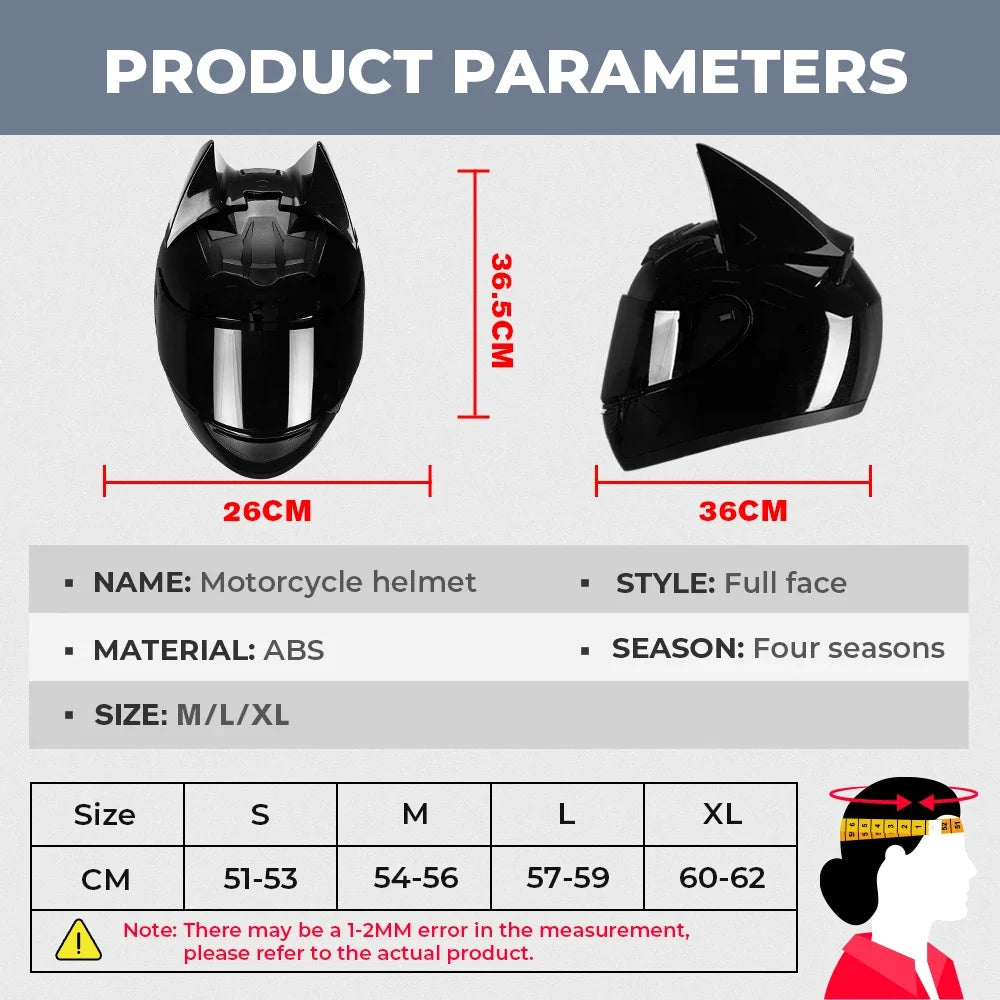 Motorcycle Helmet Full Face Bat Ears For Man Detachable Horns Summer Breathable Motorcross Racing MotorBike Safety Moto Helmets  Thunderbird Speed Shop