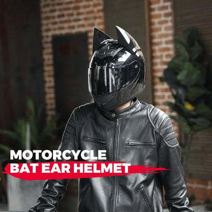 Motorcycle Helmet Full Face Bat Ears For Man Detachable Horns Summer Breathable Motorcross Racing MotorBike Safety Moto Helmets  Thunderbird Speed Shop