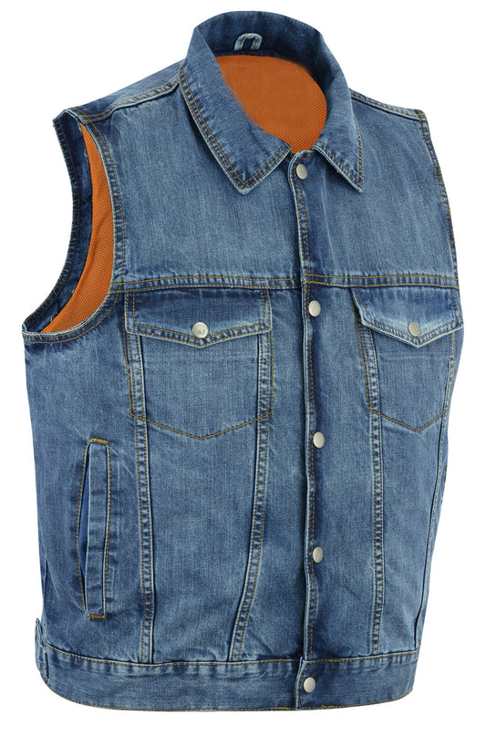 DM970BU Snap Front Denim Vest- Blue  Thunderbird Speed Shop