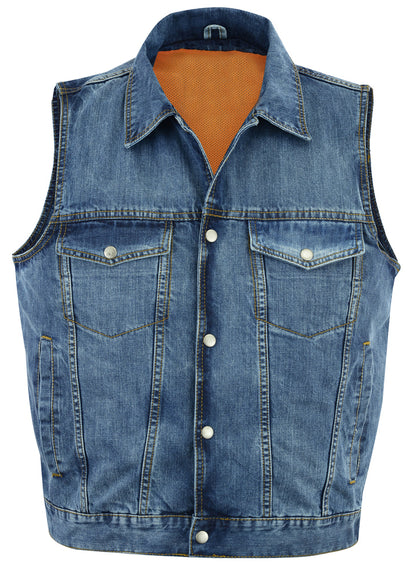 DM970BU Snap Front Denim Vest- Blue  Thunderbird Speed Shop