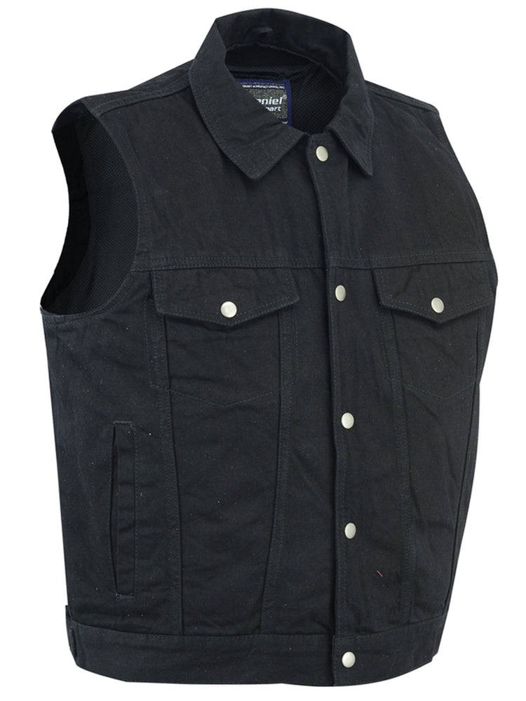 DM979BK Snap/Zipper Front Denim Vest- Black  Thunderbird Speed Shop