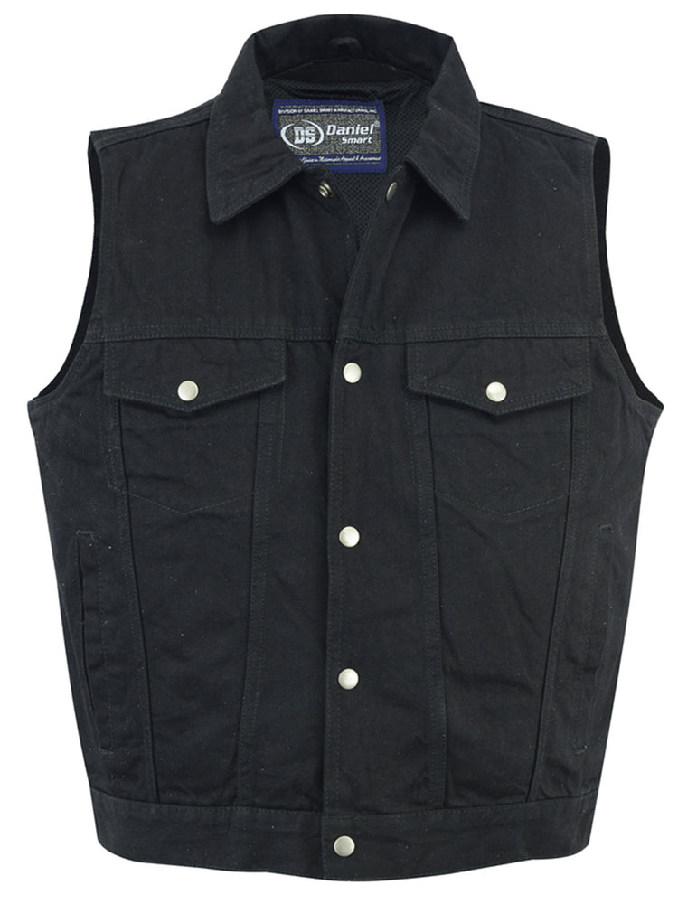 DM979BK Snap/Zipper Front Denim Vest- Black  Thunderbird Speed Shop