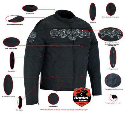 DS600 Men's Textile Scooter Style Jacket w/ Reflective Skulls  Thunderbird Speed Shop