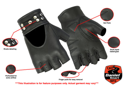 DS85 Women's Fingerless Glove with Rivets Detailing  Thunderbird Speed Shop