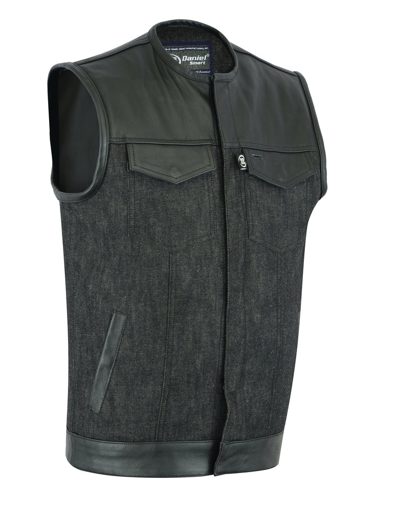 DM901   Men's Leather/Denim Combo Vest Without Collar  Thunderbird Speed Shop