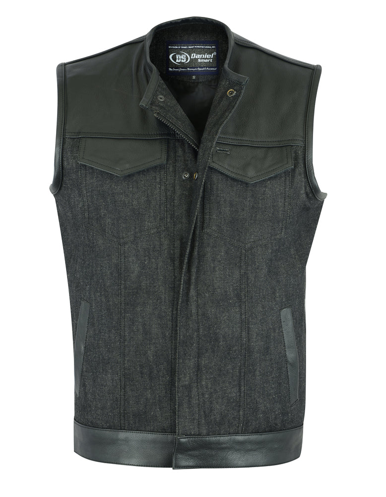 DM901   Men's Leather/Denim Combo Vest Without Collar  Thunderbird Speed Shop