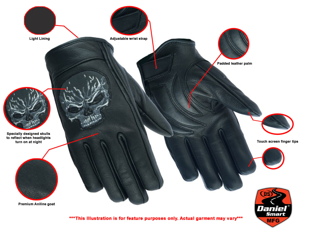 DS47   Reflective Skull Short Glove  Thunderbird Speed Shop