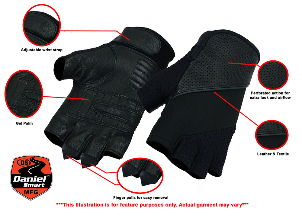 DS7 Leather/ Textile Fingerless Glove  Thunderbird Speed Shop