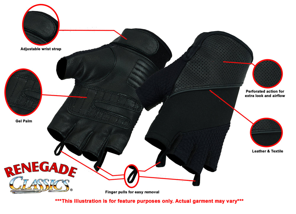 RC7 Leather/ Textile Fingerless Glove  Thunderbird Speed Shop