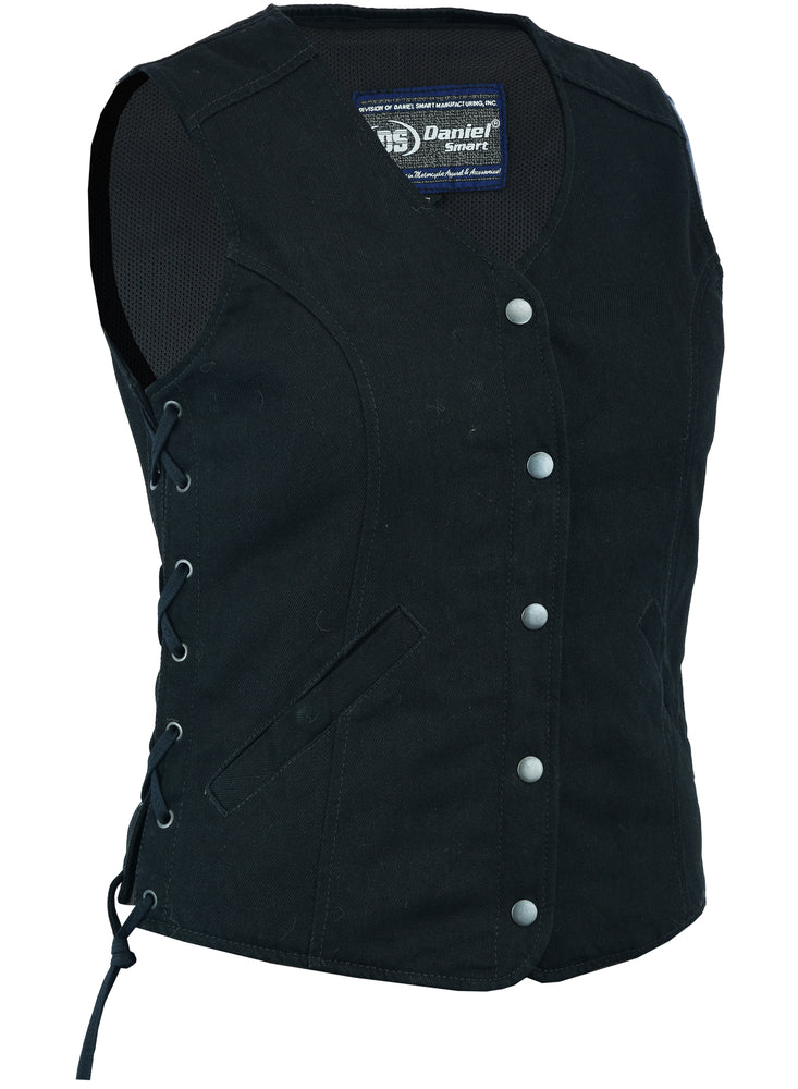 DM908  Women's Denim Longer Body &frac34; Vest - Side Laces  Thunderbird Speed Shop