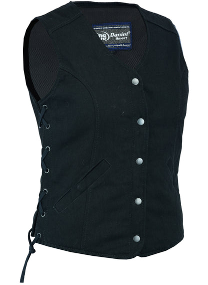 DM908  Women's Denim Longer Body &frac34; Vest - Side Laces  Thunderbird Speed Shop