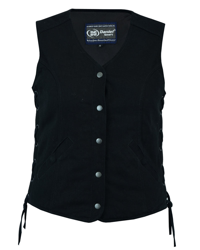 DM908  Women's Denim Longer Body &frac34; Vest - Side Laces  Thunderbird Speed Shop