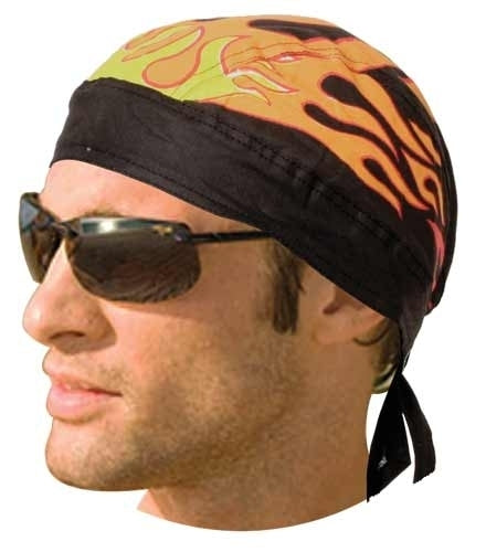 HW2682 Headwrap Black with Flames  Thunderbird Speed Shop