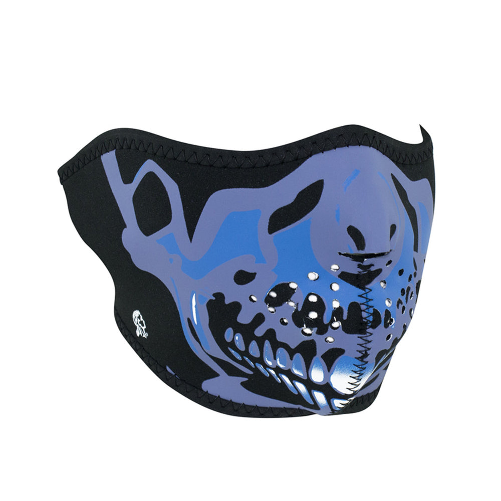 WNFM024H ZAN® Half Mask- Neoprene- Blue Chrome Skull  Thunderbird Speed Shop