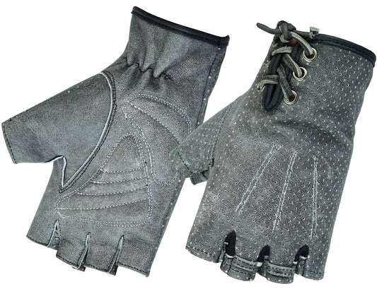 DS74 Women's Washed-Out Gray Perforated Fingerless Glove  Thunderbird Speed Shop