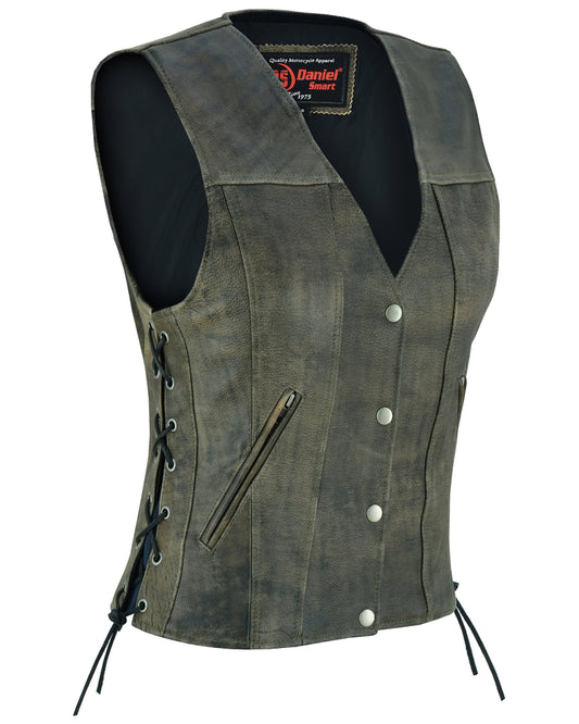 DS207 Women's Antique Brown Single Back Panel Concealed Carry Vest  Thunderbird Speed Shop