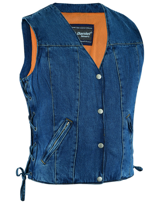 DM997 Women's Single Back Panel Concealed Carry Denim Vest - Blue  Thunderbird Speed Shop