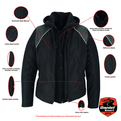 DS867 Women's Mesh 3-in-1 Riding Jacket (Black/Black Tone Reflective)  Thunderbird Speed Shop