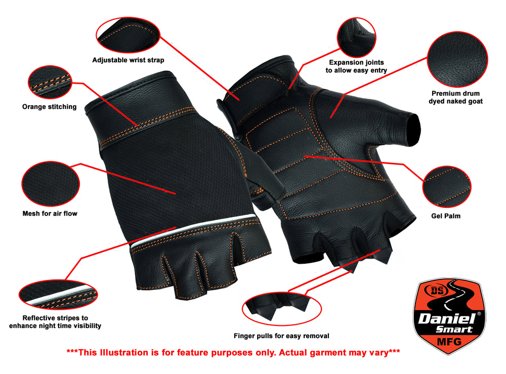 DS2429 Women's Fingerless Glove with Orange Stitching Details  Thunderbird Speed Shop