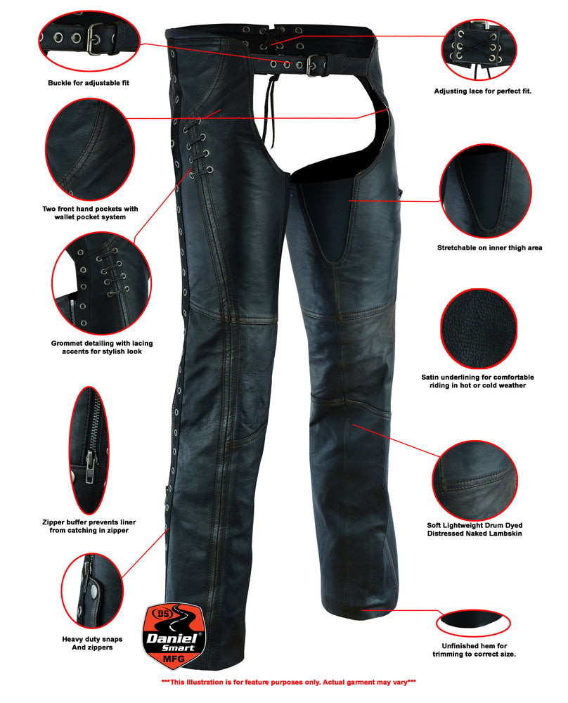 DS490 Women's Stylish Lightweight Hip Set Chaps in Lightweight Drum D  Thunderbird Speed Shop