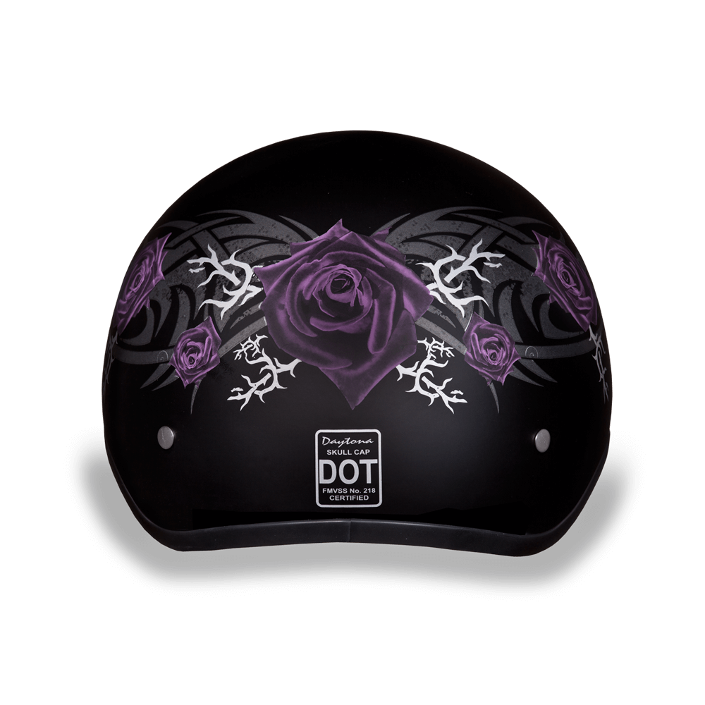 D6-PR D.O.T. DAYTONA SKULL CAP - W/ PURPLE ROSE  Thunderbird Speed Shop