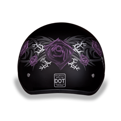 D6-PR D.O.T. DAYTONA SKULL CAP - W/ PURPLE ROSE  Thunderbird Speed Shop