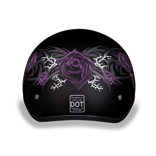 D6-PR D.O.T. DAYTONA SKULL CAP - W/ PURPLE ROSE  Thunderbird Speed Shop