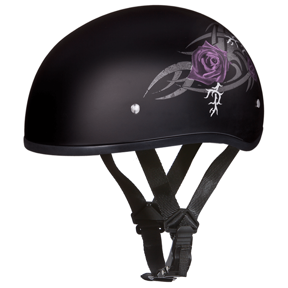 D6-PR D.O.T. DAYTONA SKULL CAP - W/ PURPLE ROSE  Thunderbird Speed Shop