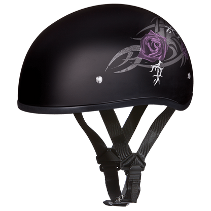 D6-PR D.O.T. DAYTONA SKULL CAP - W/ PURPLE ROSE  Thunderbird Speed Shop