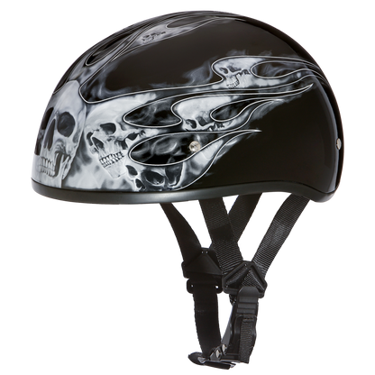 D6-SFS D.O.T. DAYTONA SKULL CAP - W/ SKULL FLAMES SILVER  Thunderbird Speed Shop