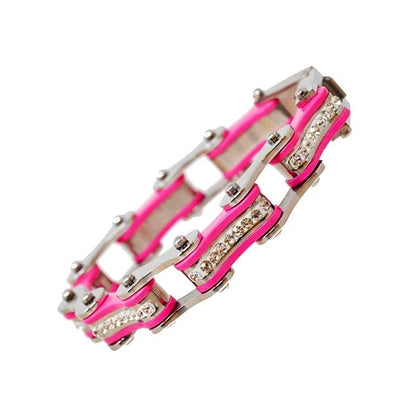 VJ1118 Two Tone Silver/Pink W/White Crystal Centers  Thunderbird Speed Shop