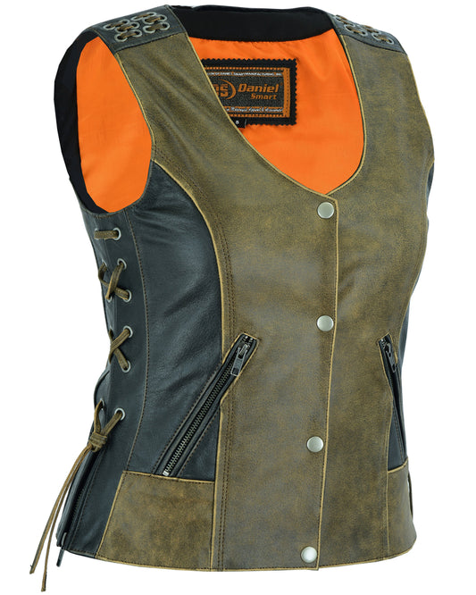 DS298 Women's Vest with Grommet and Lacing Accents - Two Tone  Thunderbird Speed Shop