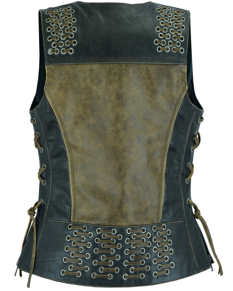 DS298 Women's Vest with Grommet and Lacing Accents - Two Tone  Thunderbird Speed Shop