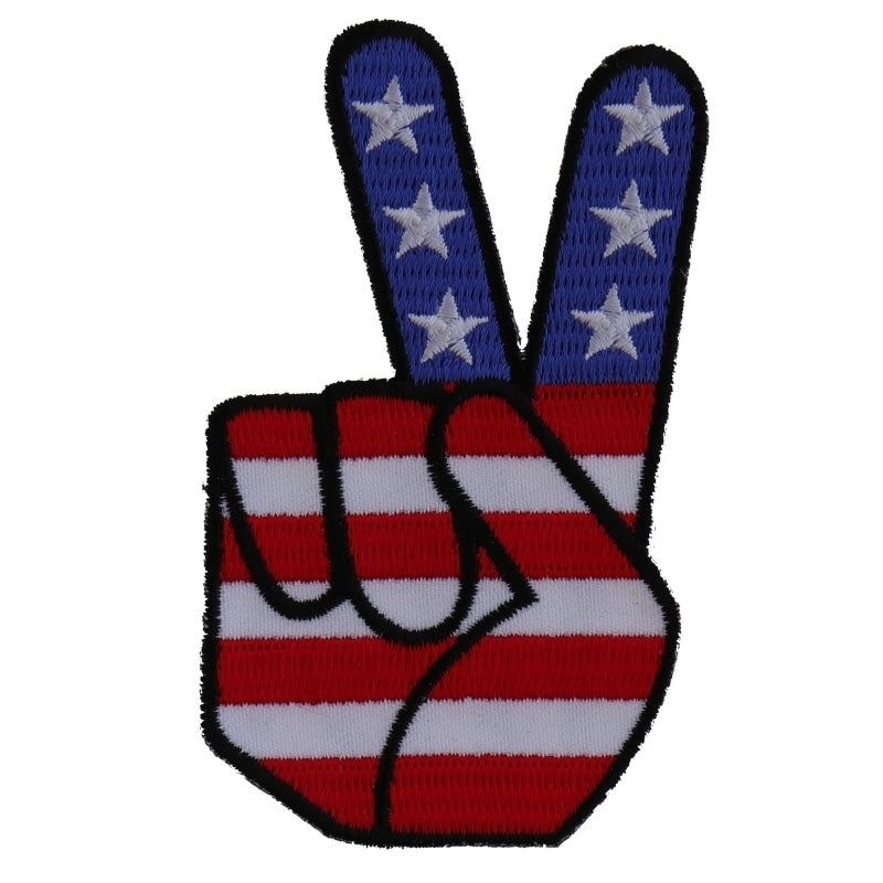 P6034 Peace Hand Sign with American Flag Patriotic Iron on Patch  Thunderbird Speed Shop