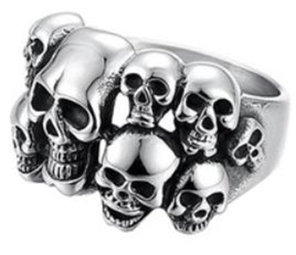 R102 Stainless Steel Multi-Skull Face Biker Ring  Thunderbird Speed Shop