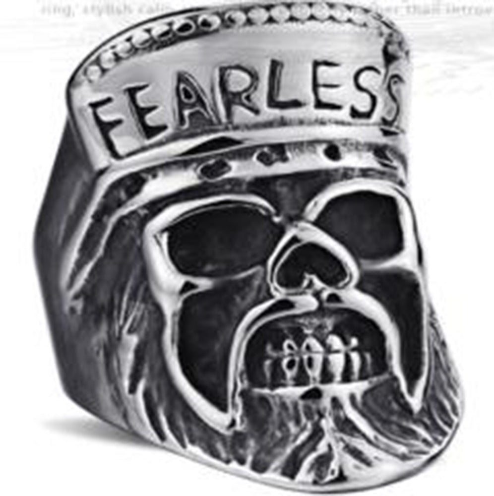 R110 Stainless Steel Fearless Skull Biker Ring  Thunderbird Speed Shop