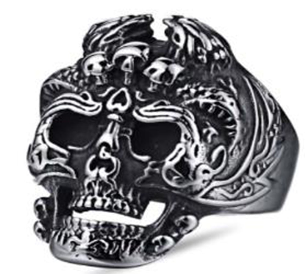 R114 Stainless Steel Skelator Skull Face Biker Ring  Thunderbird Speed Shop