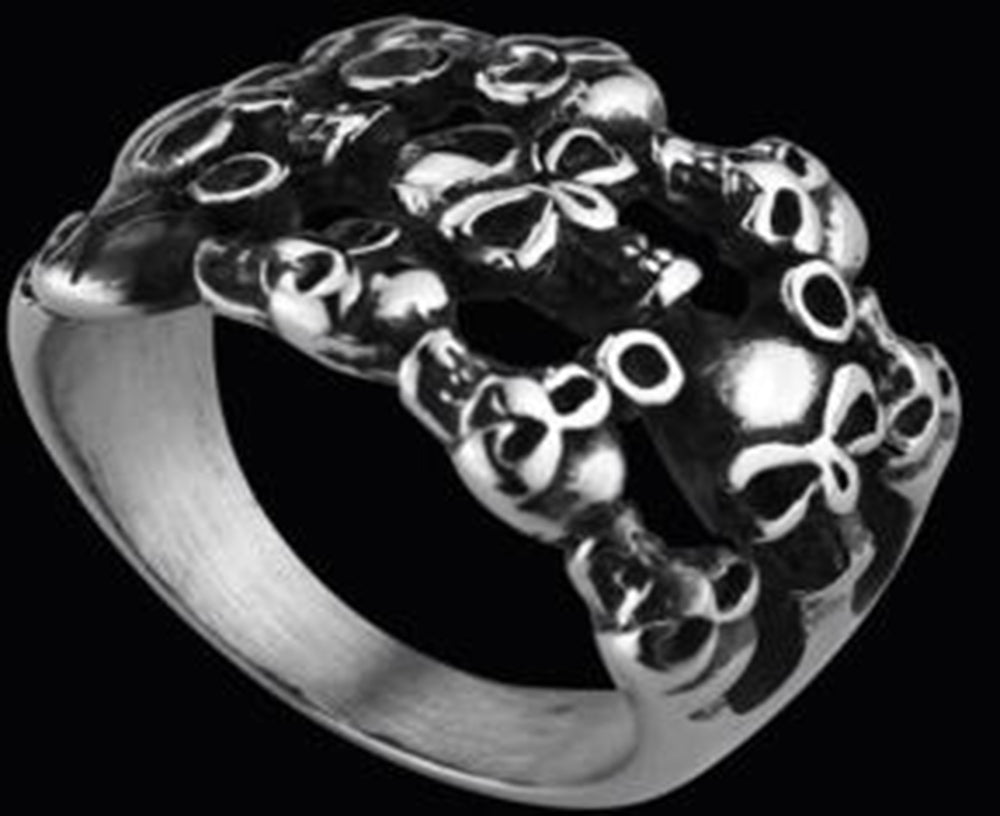 R118 Stainless Steel Many Face Skull Biker Ring  Thunderbird Speed Shop