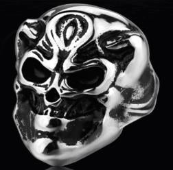 R129 Stainless Steel Smiling Skull Biker Ring  Thunderbird Speed Shop