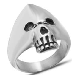 R130 Stainless Steel Hooded Skull Biker Ring  Thunderbird Speed Shop