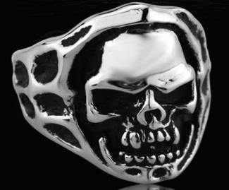 R132 Stainless Steel Open Face Skull Biker Ring  Thunderbird Speed Shop